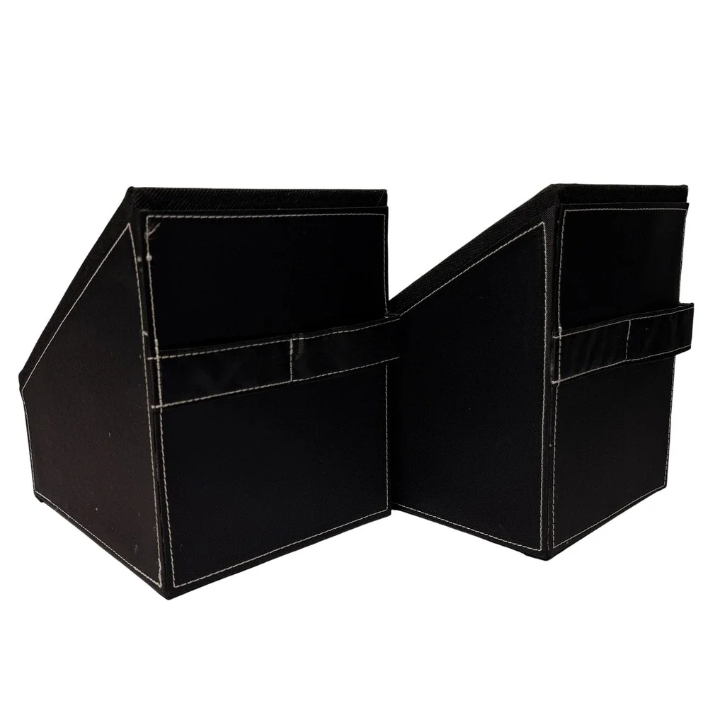 Dark Brown Fabric Media Holder Set of 2 Contrast‎ Stitch Office Organizer Bin